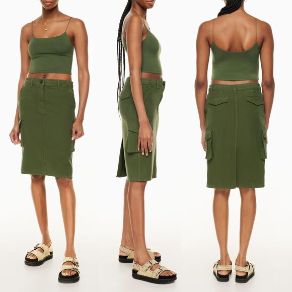 Aritzia Wilfred Free Havasu Cargo Skirt 2 Olive Army Green Mid Rise Pockets $110 - Picture 2 of 16